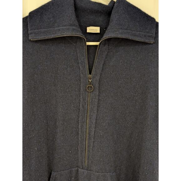KINROSS Cashmere Short Sleeve quarter Zip poncho Adj. collar. Navy w black. O/S - Picture 3 of 16